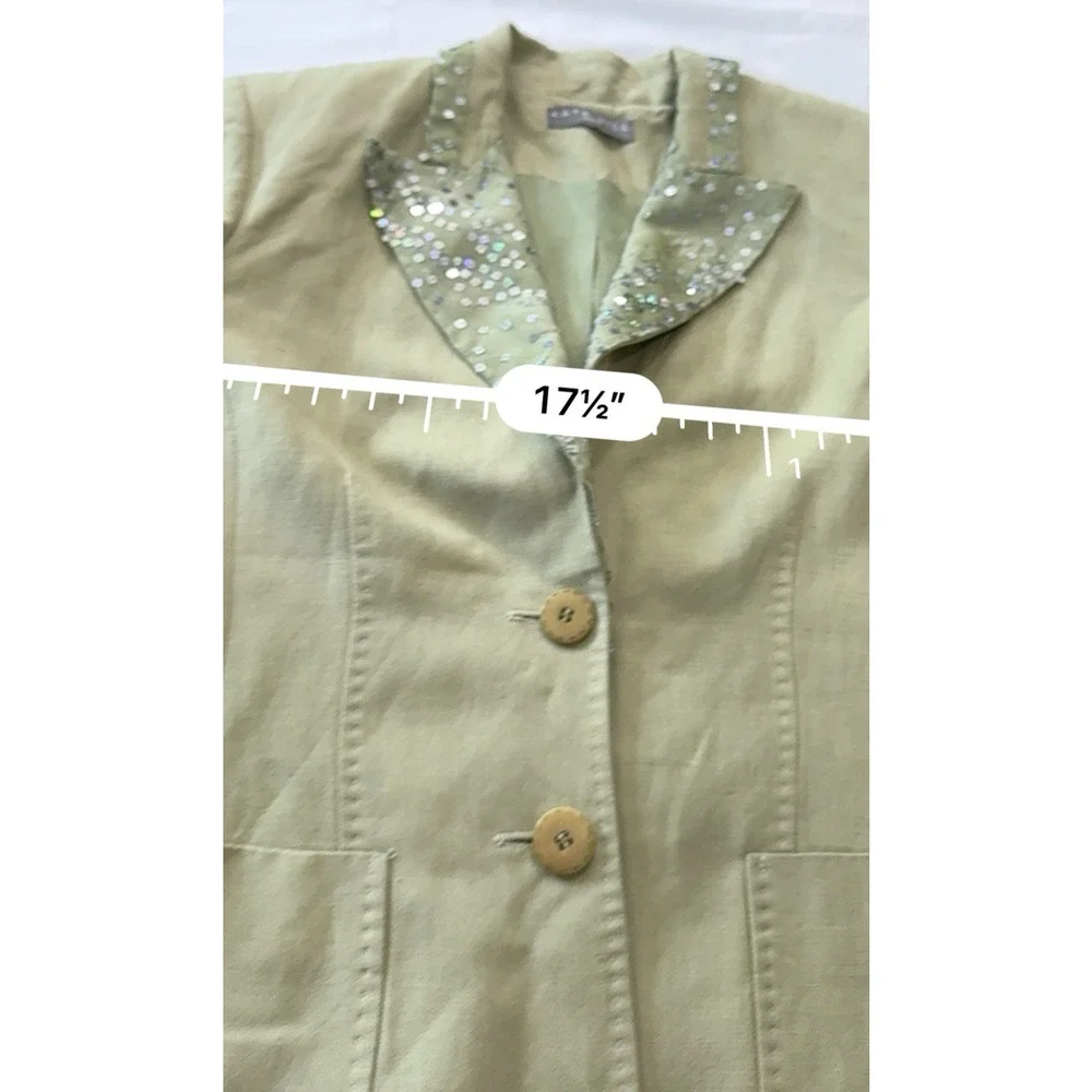 Kate Hill Women's Linen Blazer & Pants Suit Set Green Petite Mix Sizes 2P/4P